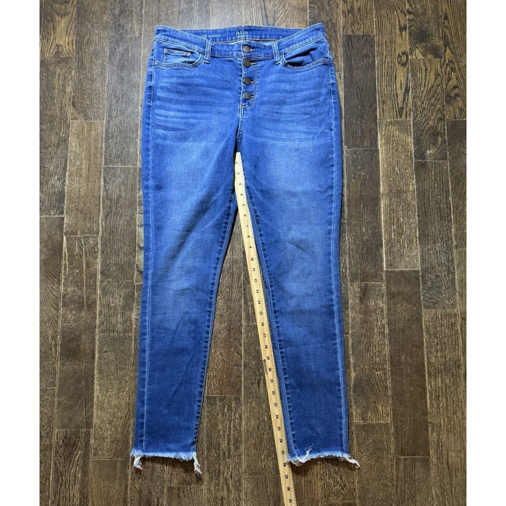 A.N.A Jegging Women's Size 12 Buttonfly Raw Hem Blue High Rise Stretch - Picture 4 of 9